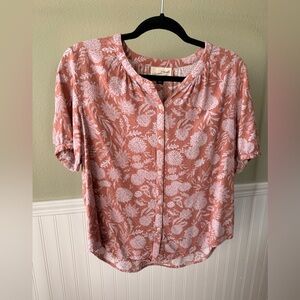 Universal Thread Floral Blouse - Coral and White